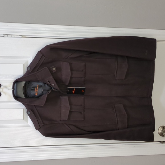 NWT, Ben Sherman Dark Brown Zippered Military Inspired Wool Jacket Peacoat - Picture 1 of 15